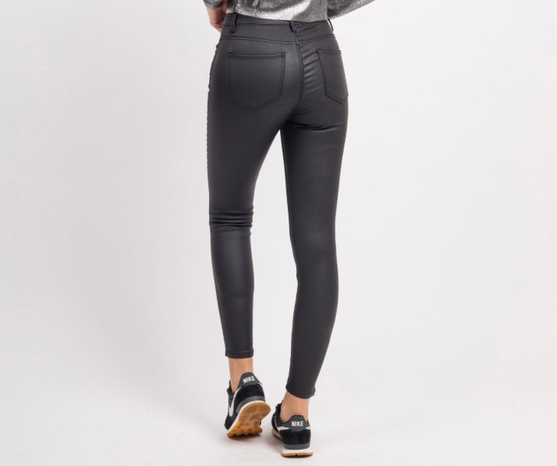 Toxik Black Highwaisted Bum Lift Matte Coated Jeans