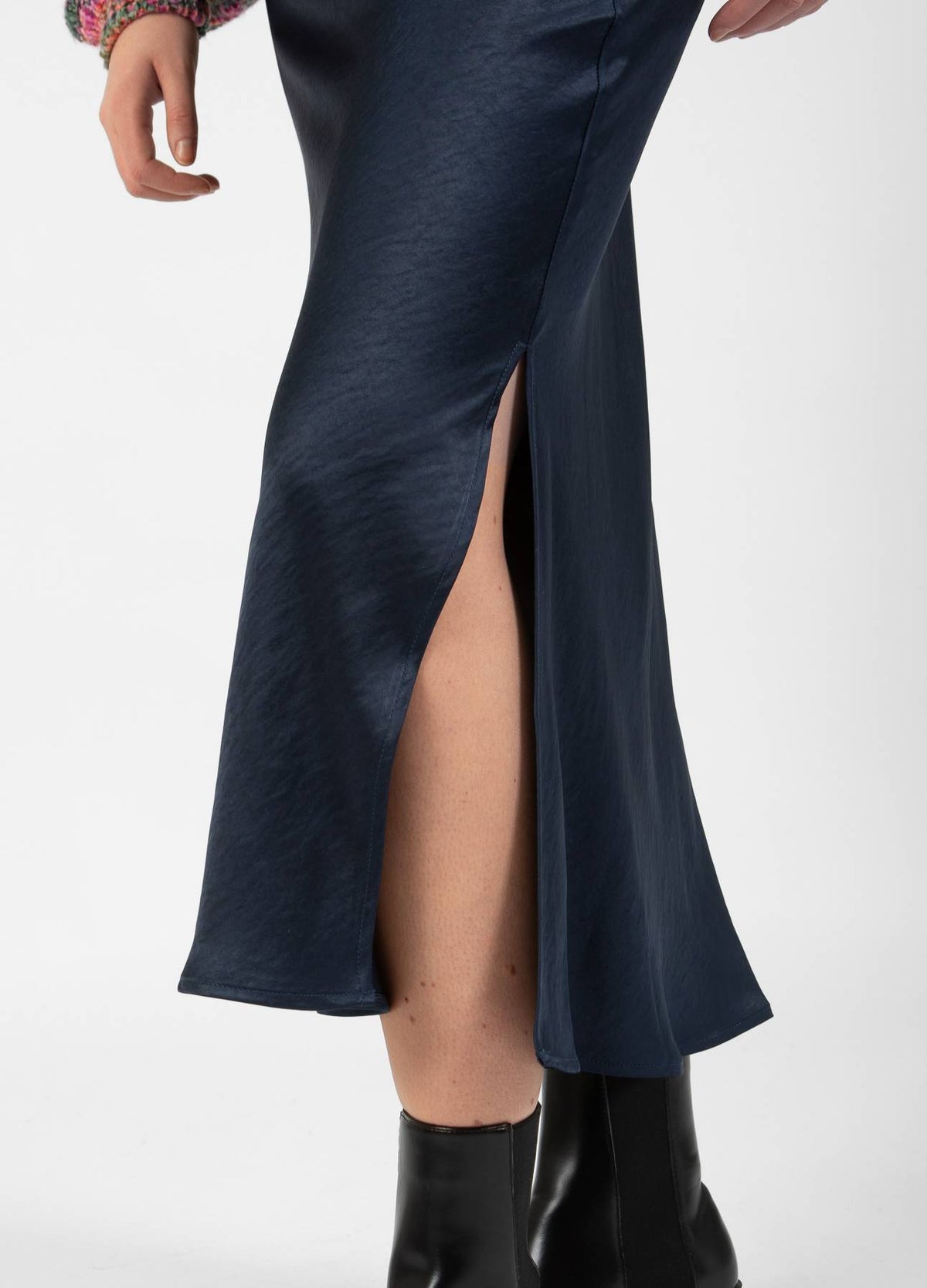 Coster Copenhagen Navy Skyler Satin Midi Skirt, CCH4510