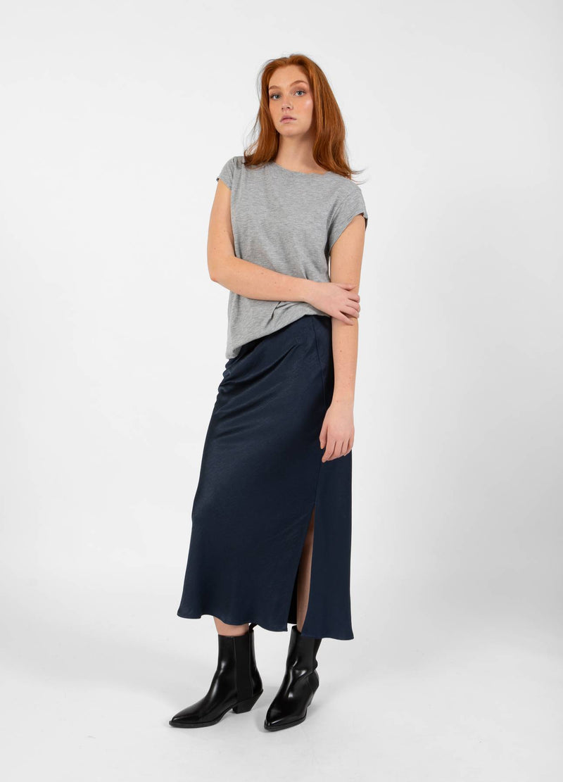 Coster Copenhagen Navy Skyler Satin Midi Skirt, CCH4510