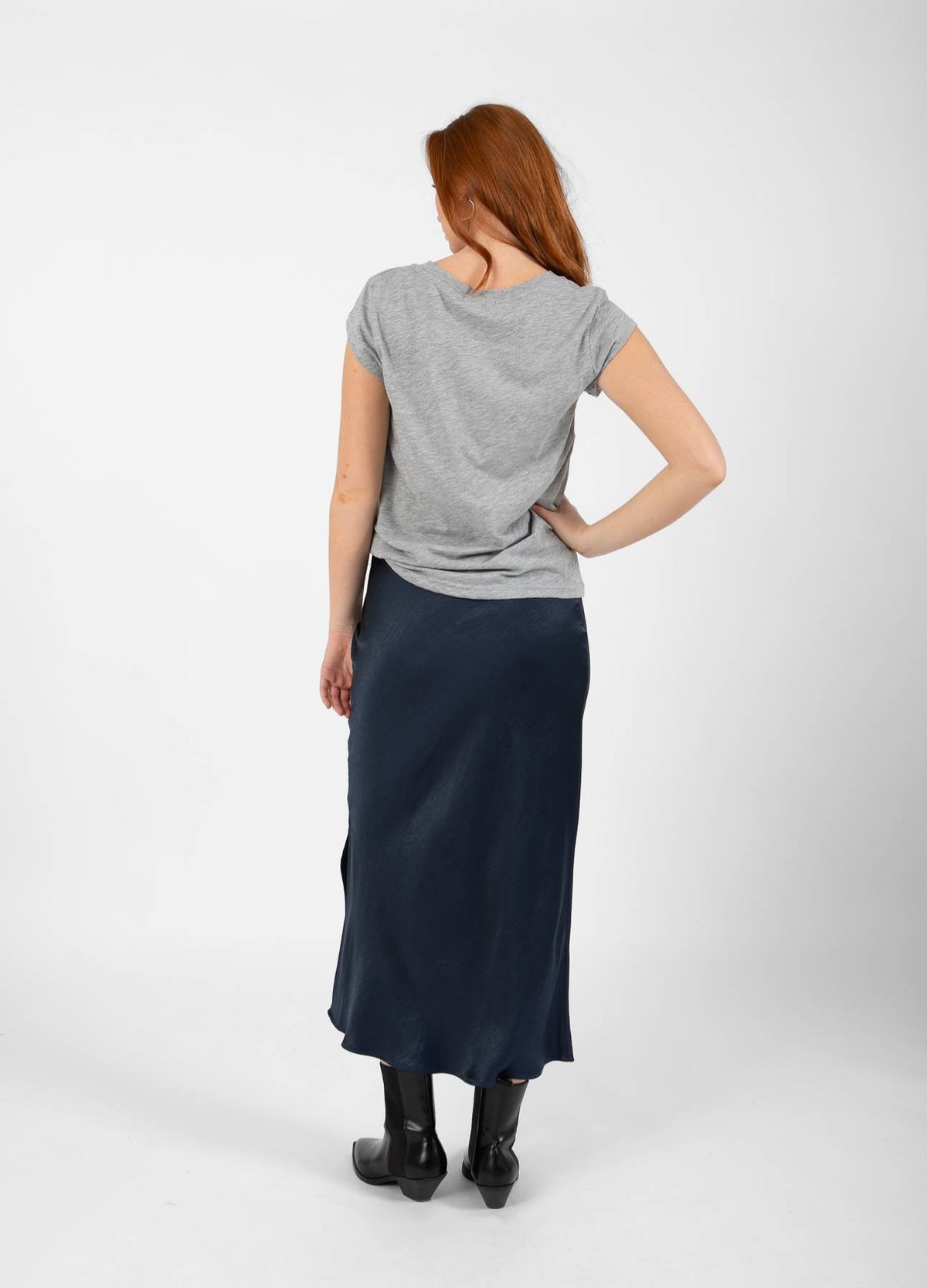 Coster Copenhagen Navy Skyler Satin Midi Skirt, CCH4510