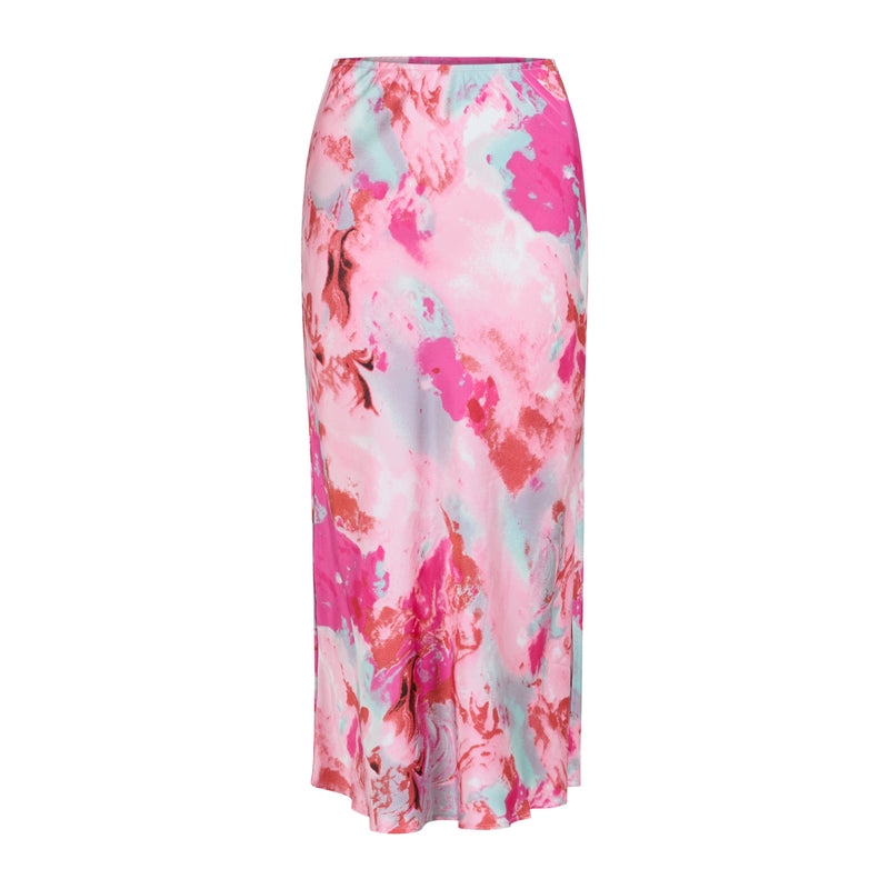 Coster Copenhagen Red/Pink Abstract Printed Skyler Satin Midi Skirt, CCH4511