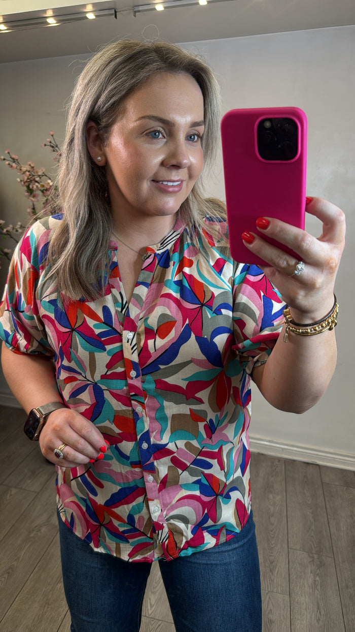 Garcia Dazzling Blue V-Neck Printed Blouse