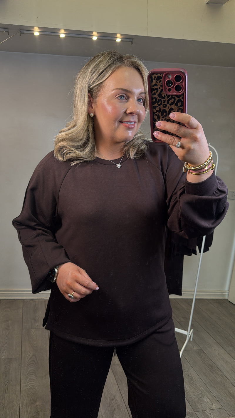 B.Young ByPusti Java Brown Modal Sweatshirt with Dipped Hem