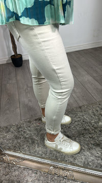 BACK IN STOCK - Toxik Highwaisted Boyfriend Stone Beige Cropped Jeans