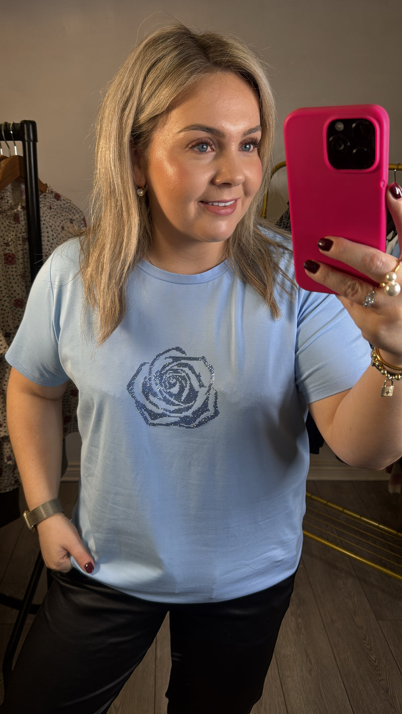 Coster Copenhagen Pastel Blue T-Shirt with Rhinestones