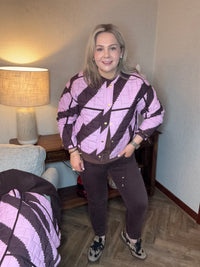 Coster Copenhagen Chocolate/Pink Zig Zag Printed Quilted Jacket