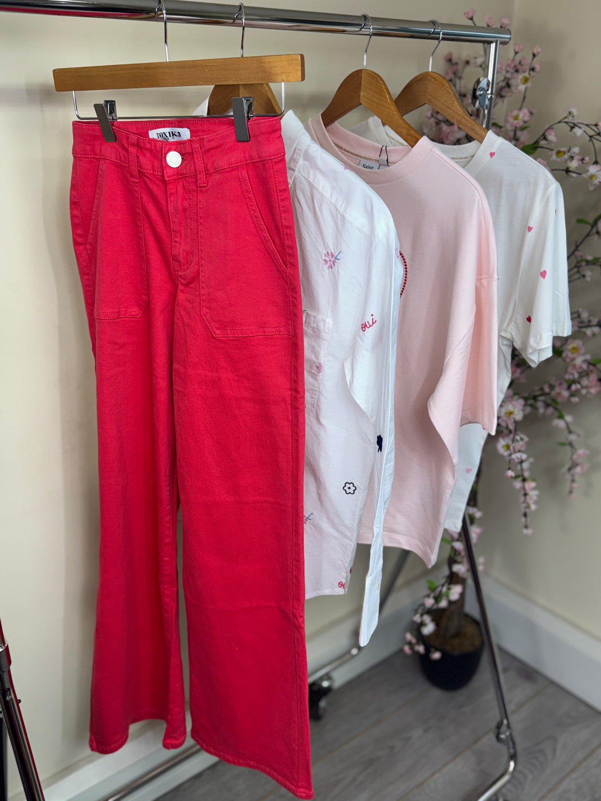 Toxik Highwaisted Coral Red Wide Leg Culotte Jeans