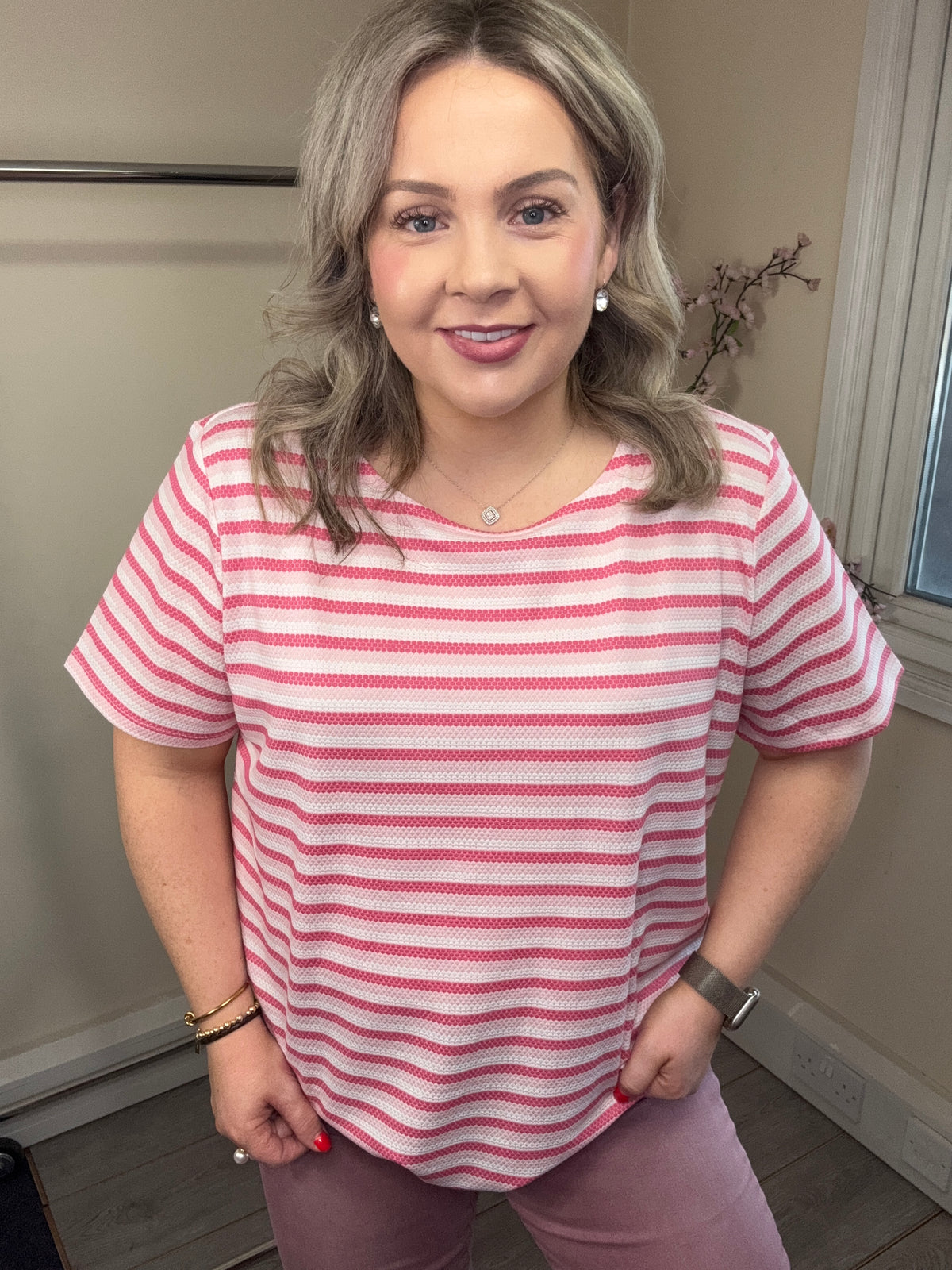 Fransa FrJosie Lotus Pink Stripe T-Shirt, 20615550