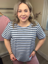 Fransa FrJosie Hydrangea Blue Stripe T-Shirt