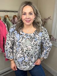 Fransa FrAriana Sage Green Floral Elasticated Waistband Blouse, 20617659