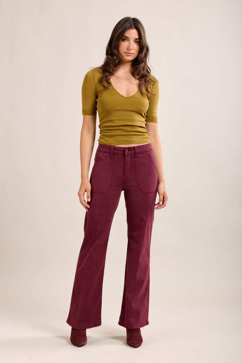 Toxik Highwaisted Burgundy Wide Leg Flared Jeans