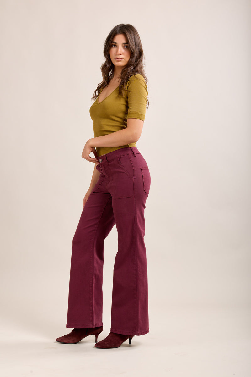 Toxik Highwaisted Burgundy Wide Leg Flared Jeans