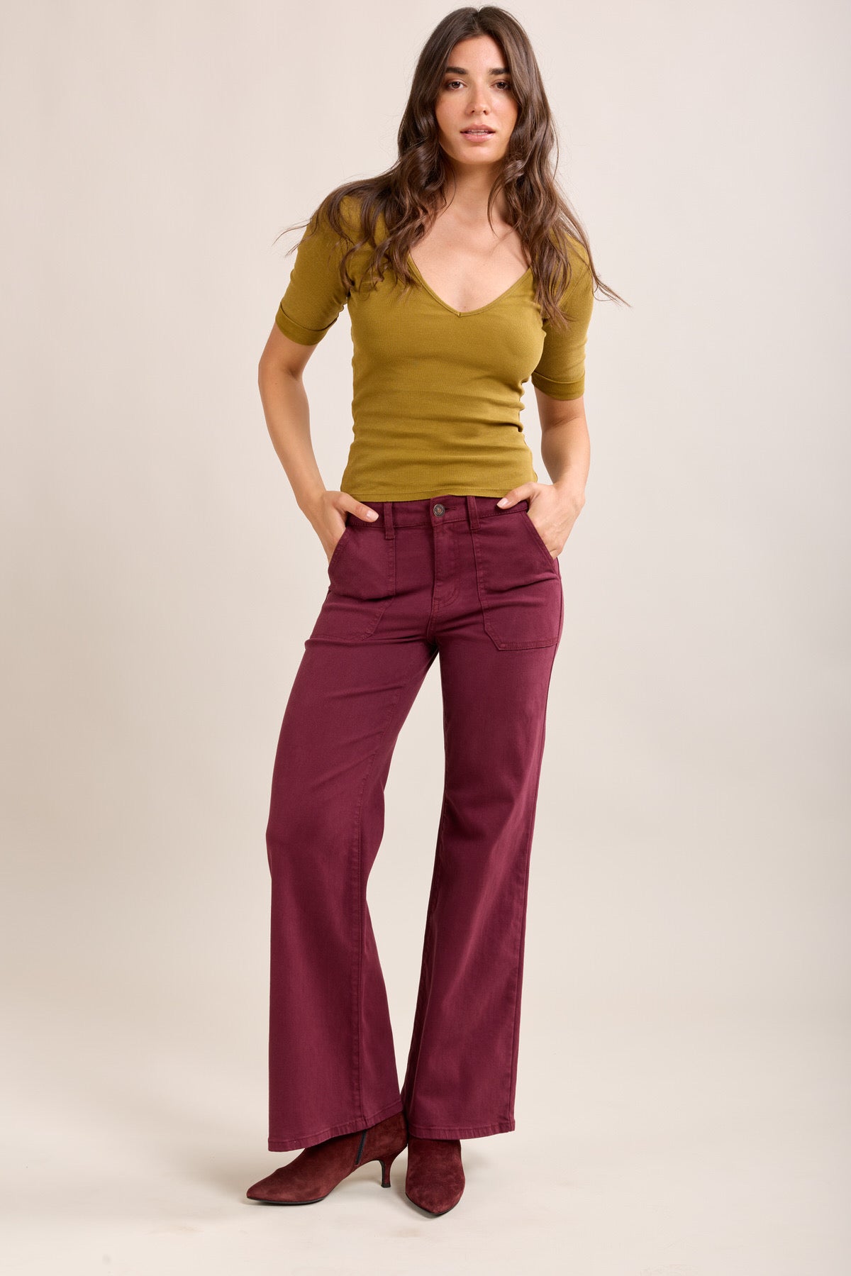 Toxik Highwaisted Burgundy Wide Leg Flared Jeans