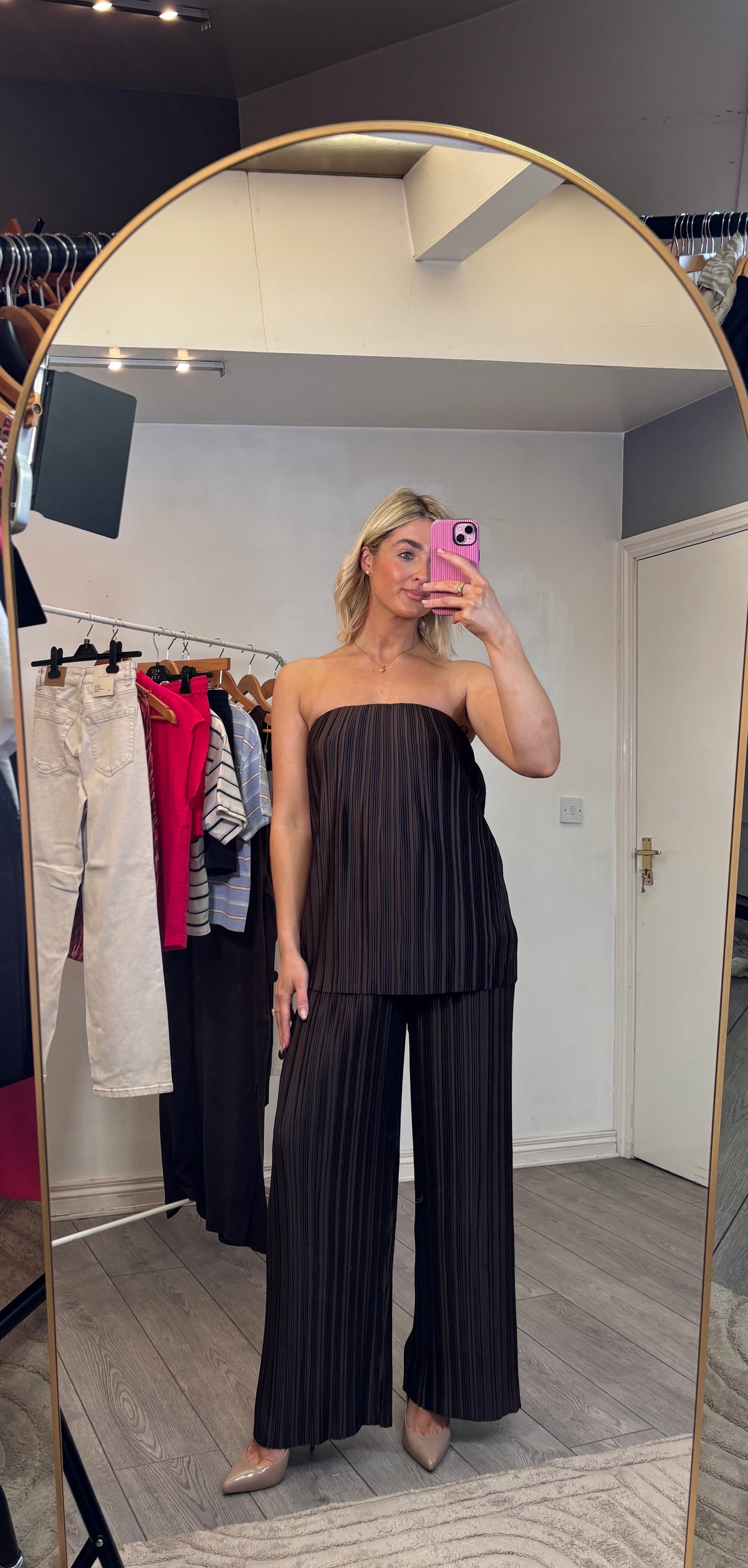 Grace & Mila West Chocolate Brown Plisse Bustier Top 