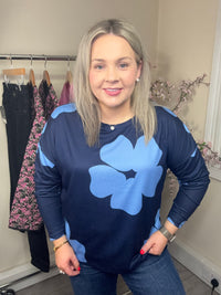 B.Young ByPieta Big flower Robbia Blue Printed Knitted Pullover