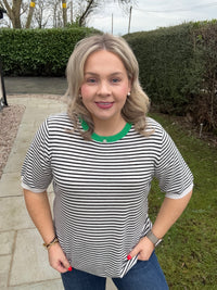 Kaffe Kalizza Black/Chalk Striped Knit with Green Trim, 10511826