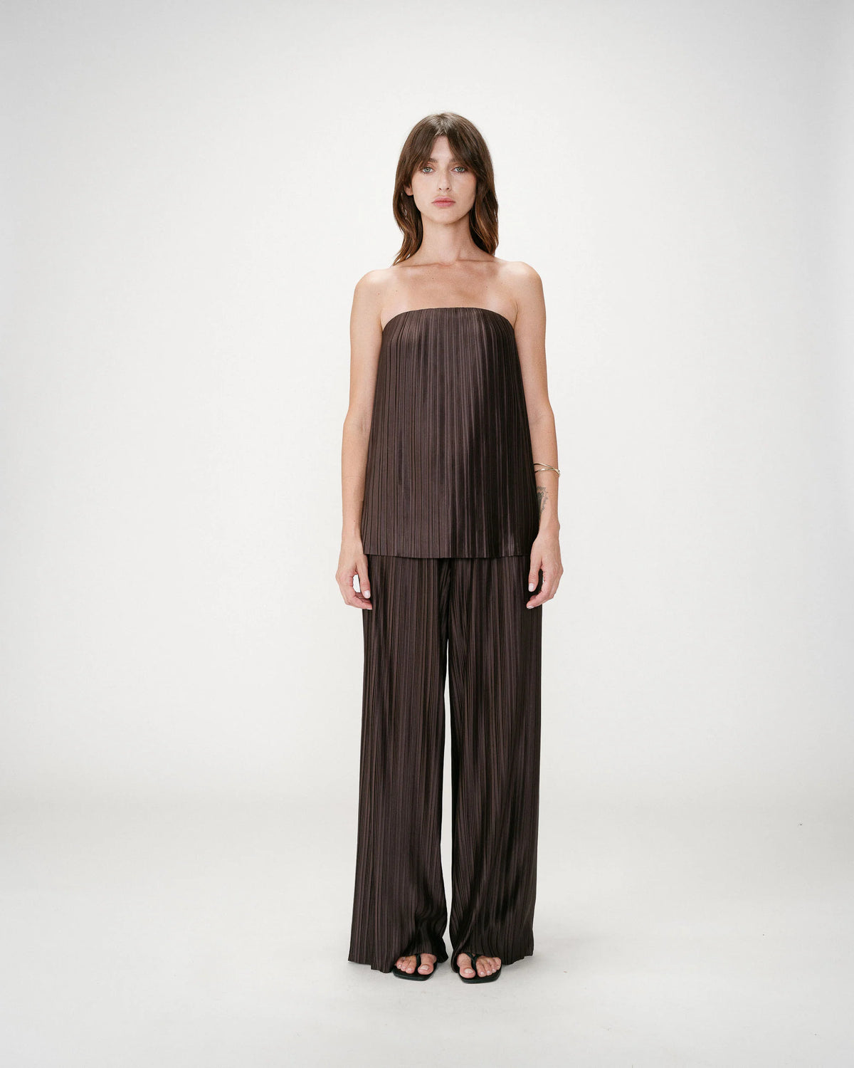 Grace & Mila West Chocolate Brown Plisse Bustier Top 