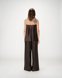 Grace & Mila Wonka Chocolate Brown Plisse Wide Leg Trousers 