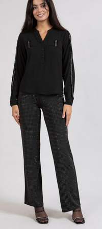 Coster Copenhagen Black V-Neck Blouse with Embellished Tweed Detailing, 235-1505