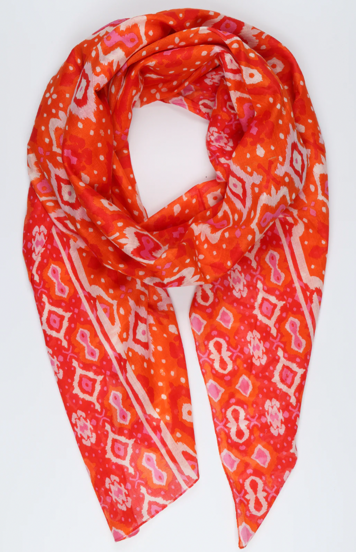 Ruby 67 Fuchsia/Orange Ikat Printed Scarf 