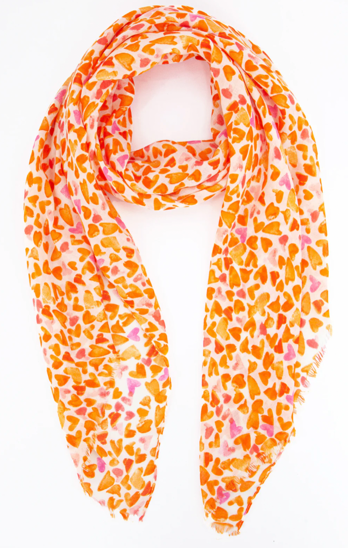 Ruby 67 Orange Sketched Love Heart Print Scarf