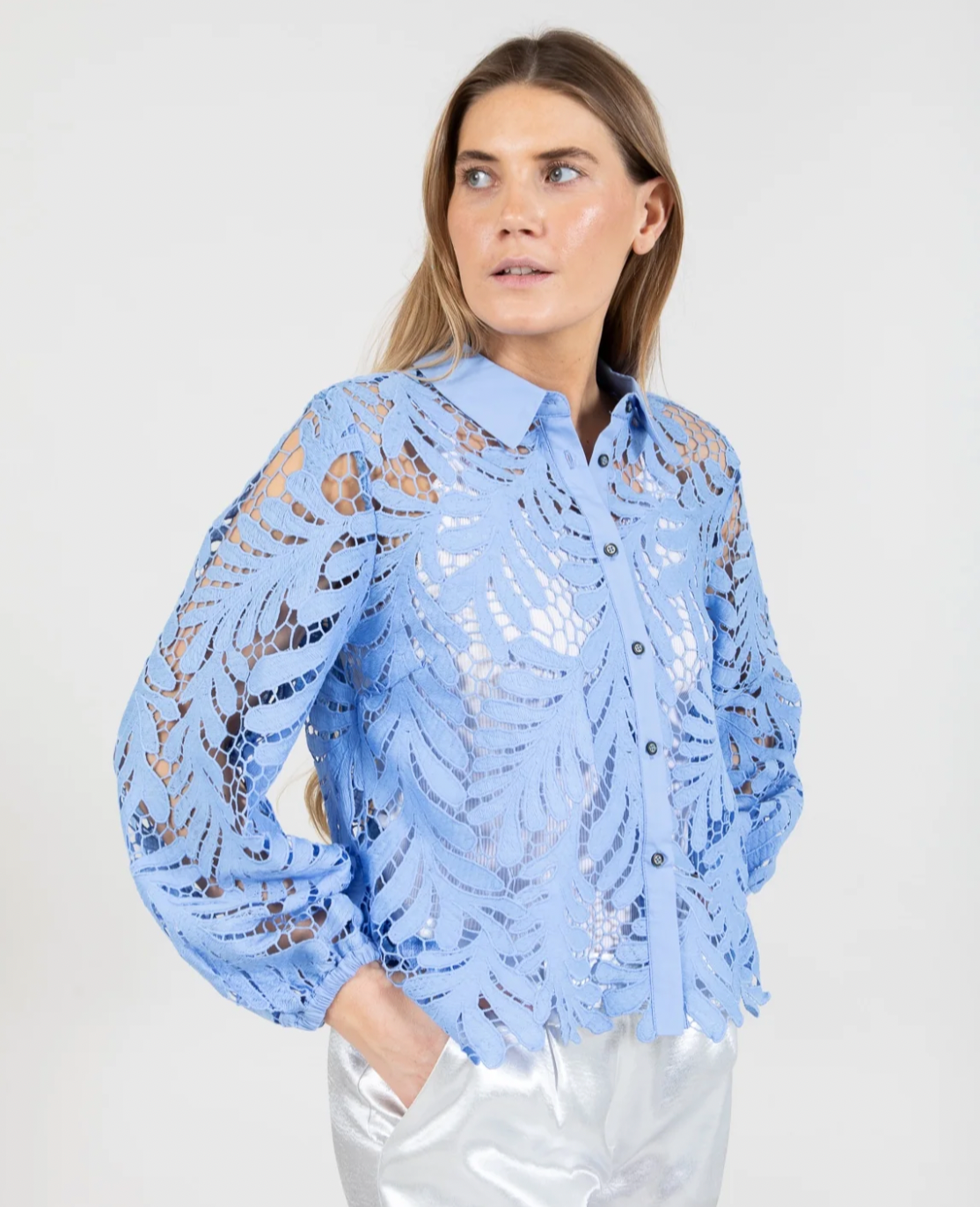 Coster Copenhagen Bright Sky Blue Lace Shirt, 242-1250