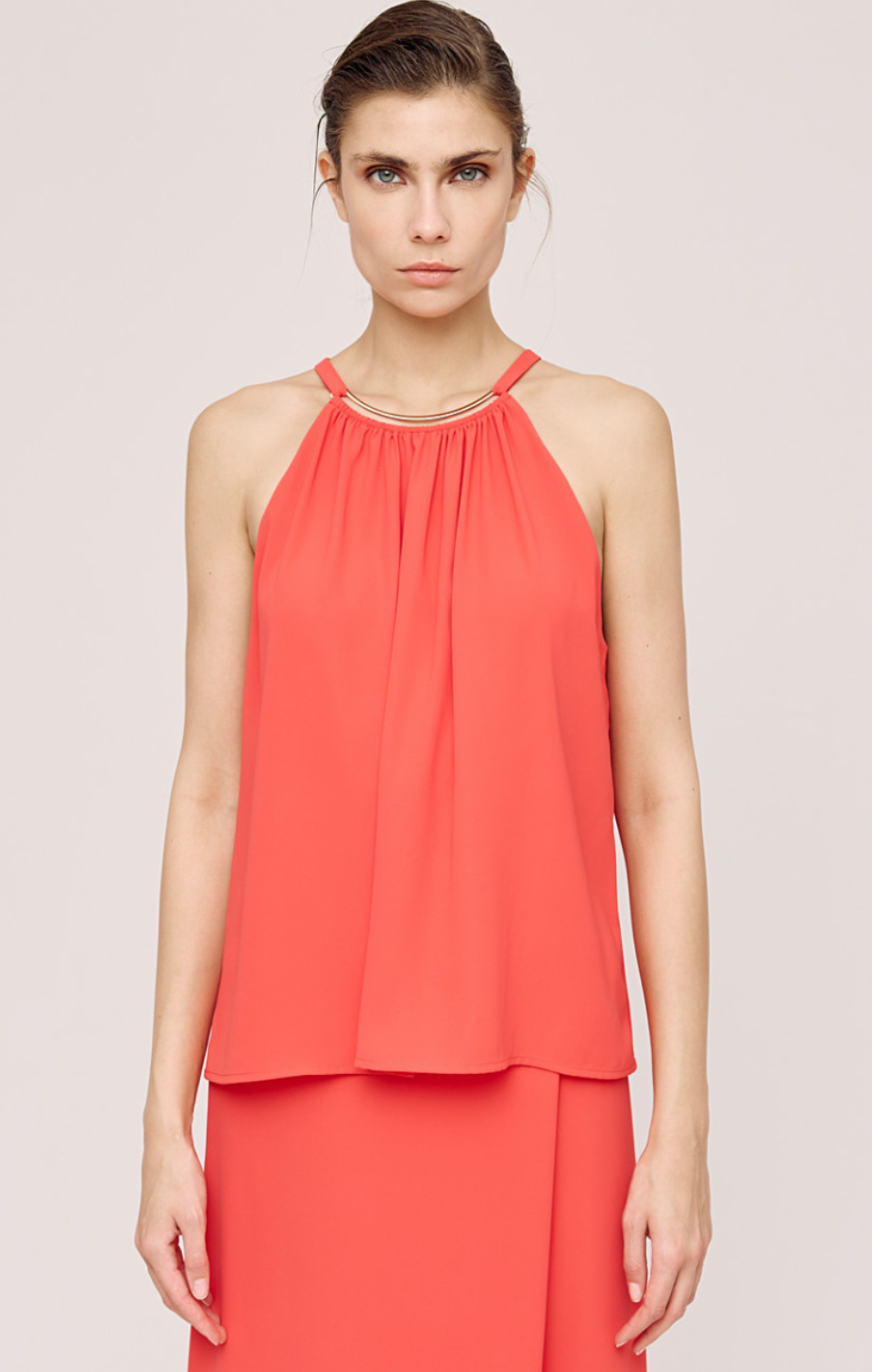 Access Fashion Flame Red Halter-neck Top with Metallic Detail, 43-2104