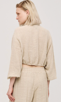 Access Fashion Sand Beige Cropped Shirt Linen Mix Jacket , 43-7031