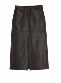 Grace & Mila Nory Chocolate Brown Faux Leather Midi Skirt