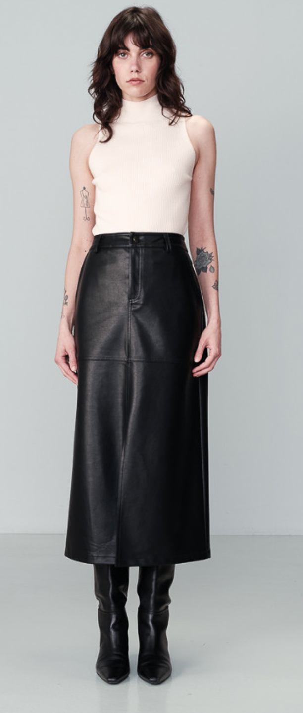 Grace & Mila Nory Black Faux Leather Midi Skirt 