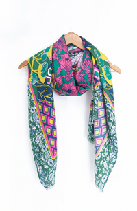 Ruby 67 Green/Pink Floral Geometric Scarf, 3195GRPI