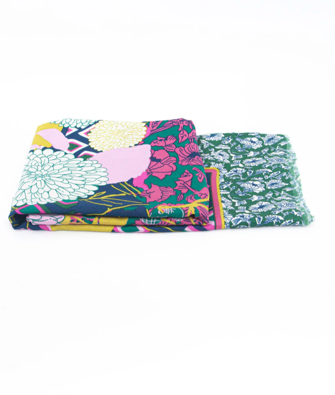 Ruby 67 Green/Pink Floral Geometric Scarf, 3195GRPI