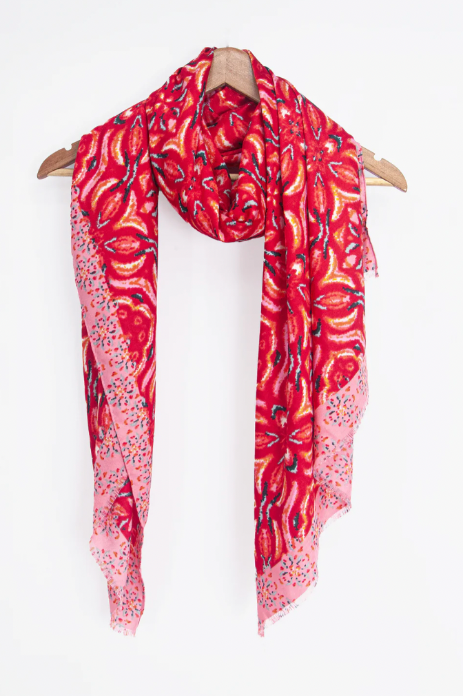 Ruby 67 Paulie Red Floral Mosaic Printed Scarf, 3196RE