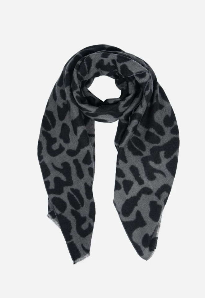 Ruby 67 Dark Grey Leopard Print Blanket Scarf