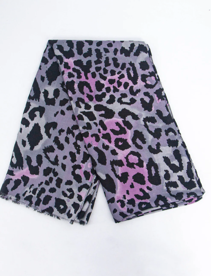 Ruby 67 Felix Grey/Pink Leopard Print Scarf, 3198G