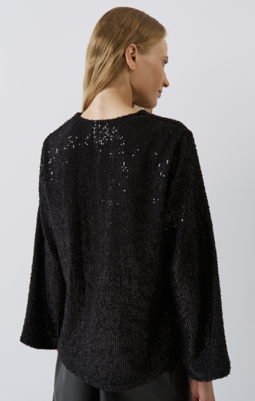 Access Fashion Black Boucle Sequin V-Neck Top, 44-2198