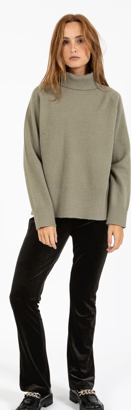 Coster Copenhagen Moss Green Cowl Neck Longline Knit, 245-2418 