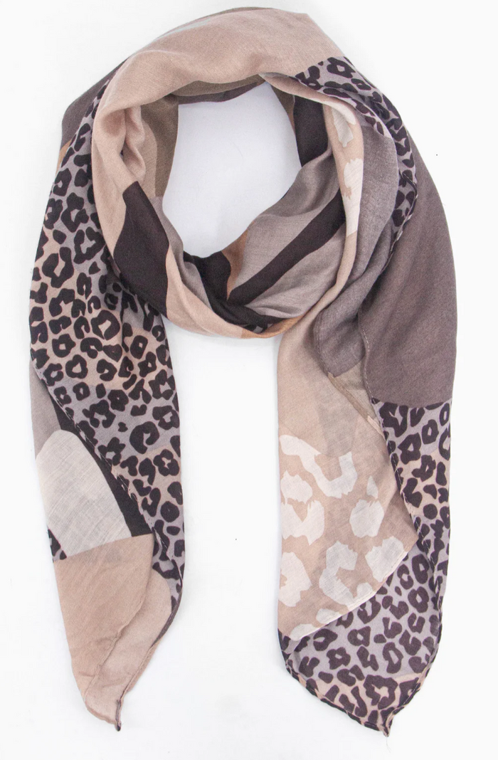 Ruby 67 Cara Neutral Leopard Colourblock Scarf