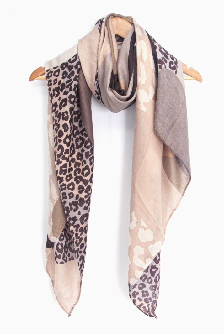 Ruby 67 Cara Neutral Leopard Colourblock Scarf