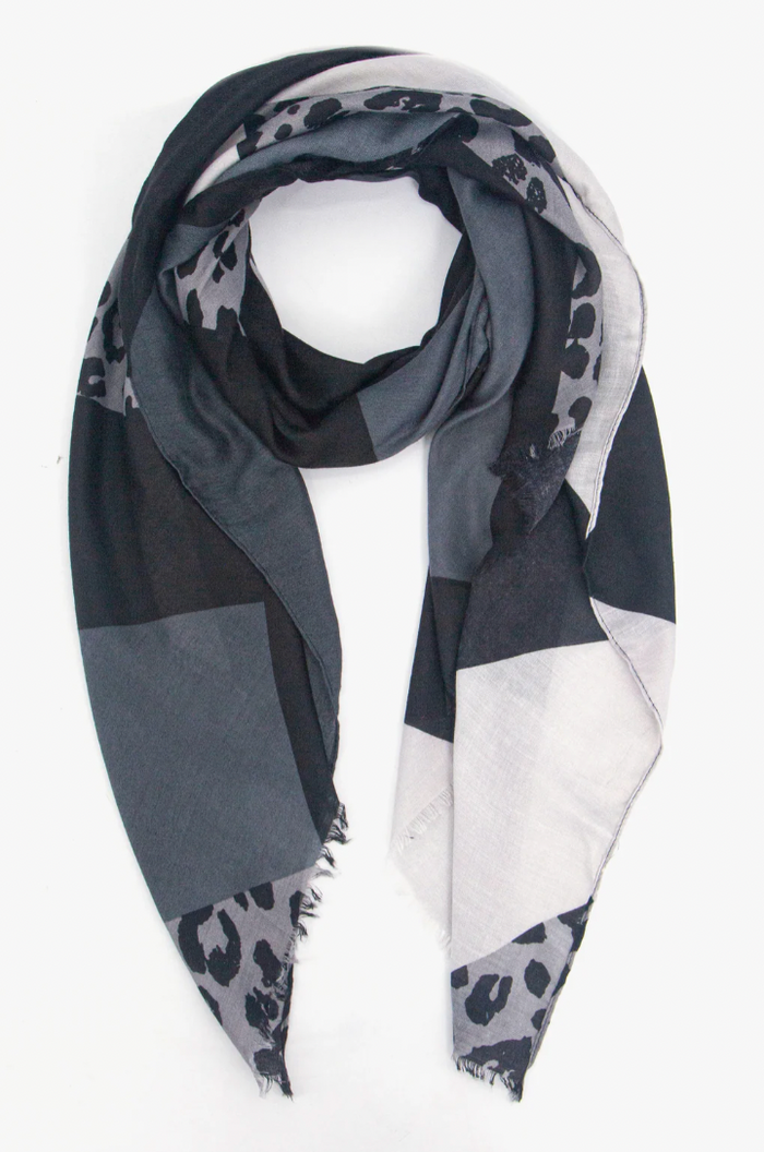 Ruby 67 Patricia Dark Grey Colourblock Leopard Print Scarf