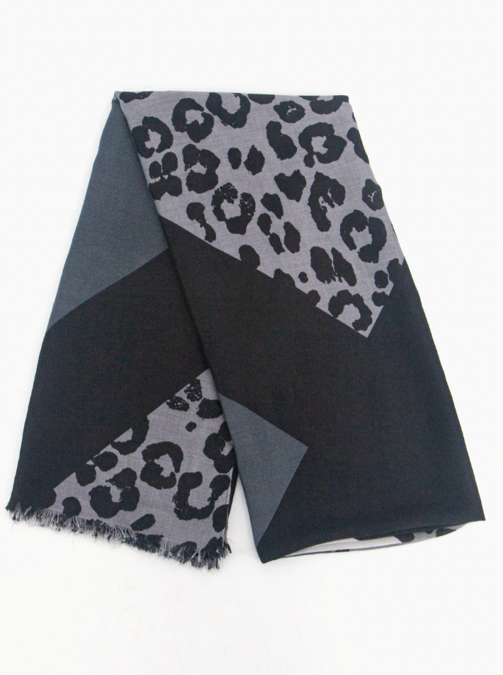 Ruby 67 Patricia Dark Grey Colourblock Leopard Print Scarf