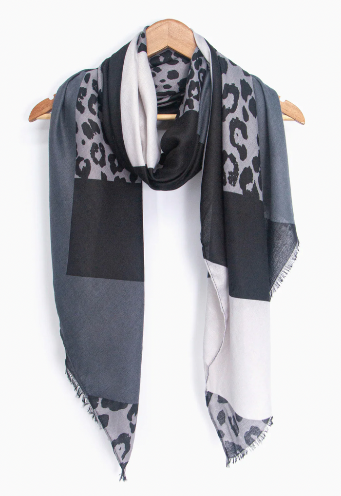 Ruby 67 Patricia Dark Grey Colourblock Leopard Print Scarf