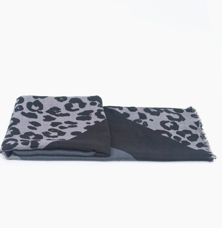 Ruby 67 Patricia Dark Grey Colourblock Leopard Print Scarf