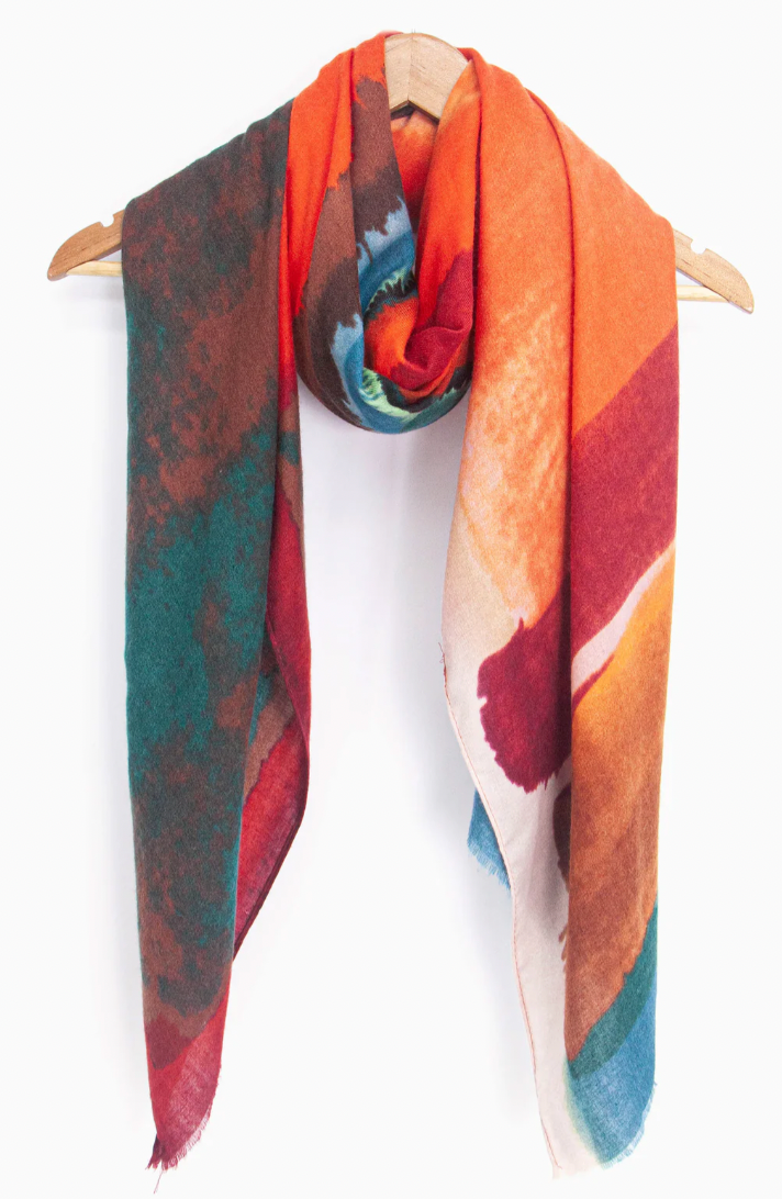 Ruby 67 Penelope Orange Watercolour Print Scarf