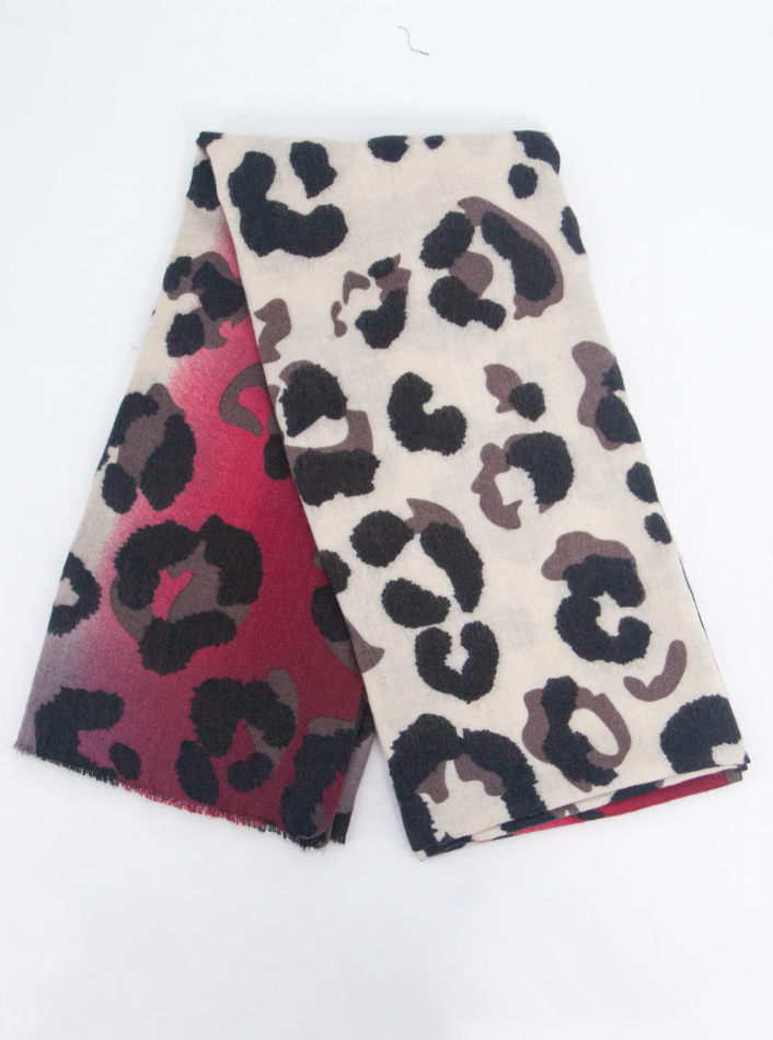 Ruby 67 Felicity Burgundy Red Leopard Scarf