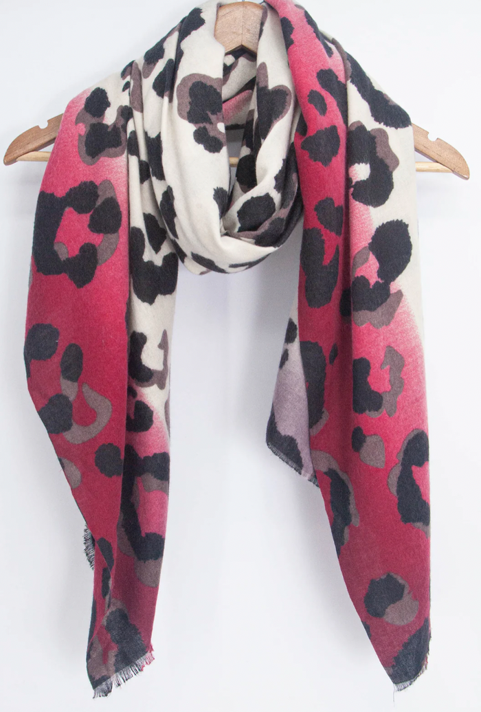 Ruby 67 Felicity Burgundy Red Leopard Scarf