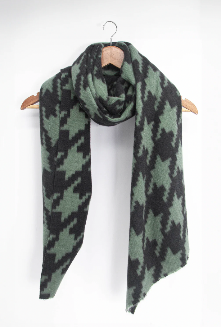 Ruby 67 Melanie Khaki Houndstooth Supersoft Scarf