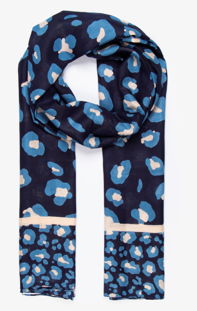 Ruby 67 Berni Navy Blue Leopard Scarf