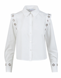 Coster Copenhagen White Cropped Shirt with Metal Detailing, 245-1555