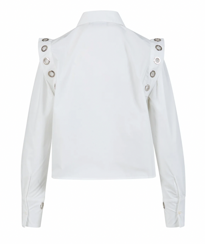 Coster Copenhagen White Cropped Shirt with Metal Detailing, 245-1555